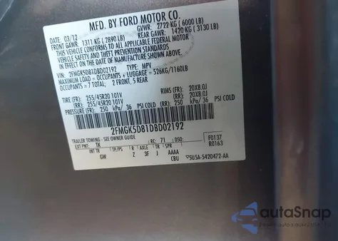 2013 Ford Flex Limited from USA, damaged, VIN 2FMGK5D81DBD02192